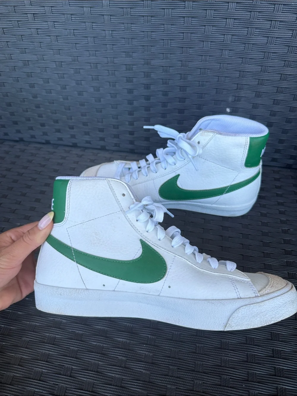 Nike High-Top Blazer Sneakers with Green Swoosh and Heel
